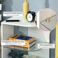 HOMCOM Modern Side Table Three Layer Bedside Table Nightstand with 2 Storage Shelves, for Living room, Bedroom, White(m-4)