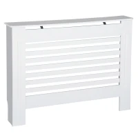 HOMCOM MDF Radiator Cover Wooden Cabinet Shelving Home Office Vertical Slattted Vent White  112L x 19W x 81H(m-1)