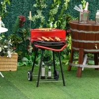 Outsunny New Outdoor BBQ Garden Charcoal Barbecue Cooking Grill Trolley with Wheel - Red(m-10)