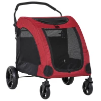 PawHut Dog Stroller 4 Wheels Pet Trolley Carrier Mesh Windows for Medium Large Dogs Traveling Red(m-1)
