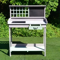 HOMCOM Garden Potting Table with Sink, Blackboard and Drawer, Wooden Planting Work Bench Workstation Outdoor Tool Storage Shelves(m-9)