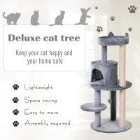PawHut 104 cm Cat Tree, Cat Condo Tree Tower, Cat Activity Centre with Scratching Posts, Plush Perch, Hanging Ball - Grey(m-4)