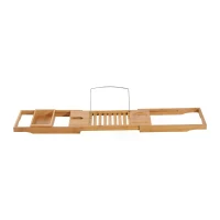 HOMCOM Extendable Bamboo Bathtub Shelf Rack Bath Caddy Tray Bathroom Storage(m-4)