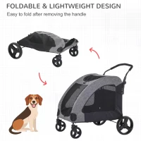 PawHut Dog Stroller 4 Wheels Pet Trolley Carrier Mesh Windows for Medium Large Dogs Traveling Grey(m-6)