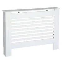 HOMCOM MDF Radiator Cover Wooden Cabinet Shelving Home Office Vertical Slattted Vent White  112L x 19W x 81H(m-11)