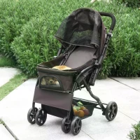 PawHut Pet Stroller Foldable Design for Dogs Cats Travel Carrier Bag 4-Wheel Carring Case with Storage Basket Zipper Universal Wheel Brown Black(m-2)