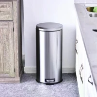 HOMCOM 30L T430 Step-on Trash Can Stainless Steel Round Garbage Bin Silent Gentle Open and Close Dustbin with Pedal(m-2)