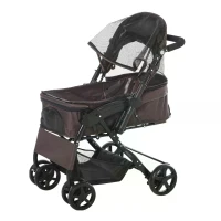 PawHut Pet Stroller Foldable Design for Dogs Cats Travel Carrier Bag 4-Wheel Carring Case with Storage Basket Zipper Universal Wheel Brown Black(m-3)