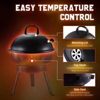 Outsunny Portable Small Charcoal Grill Barbecue BBQ Mini Tabletop Picnic Cooking Smoker Family Party Camping with Grid Tripod - Black(m-4)