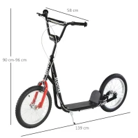 HOMCOM Teen Kids Stunt Scooter Children Kick Scooter Adjustable Handlebar 2 Brakes Ride On 16 Inch Rubber Tyres Black(m-3)