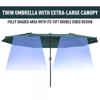 Outsunny 4.6m Garden Parasol Double-Sided Sun Umbrella Patio Market Shelter Canopy Shade Outdoor Green - NO BASE(m-6)