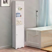 HOMCOM MDF Tall Bathroom Cabinet Longline Narrow Storage Unit Tower Cupboard Organiser w/ Adjustable shelf 160H x 40L x 23Wcm(m-2)