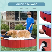 PawHut Foldable Dog Paddling Pool Pet Cat Swimming Pool Indoor/Outdoor Collapsible Summer Bathing Tub Shower Tub Puppy Washer (Φ140 x 30H (cm), Red)(m-6)