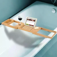 HOMCOM Extendable Bamboo Bathtub Shelf Rack Bath Caddy Tray Bathroom Storage(m-2)