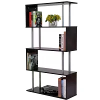 HOMCOM Wooden S Shape Bookcase Bookshelf Dividers Storage Display Unit Black(m-6)