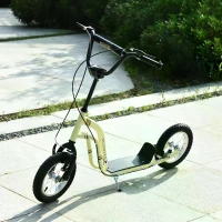 HOMCOM Youth Scooter Front and Rear Caliper Dual Brakes 12-Inch Inflatable Front Wheel Ride On Toy For Age 5+ Beige(m-2)