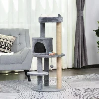 PawHut 104 cm Cat Tree, Cat Condo Tree Tower, Cat Activity Centre with Scratching Posts, Plush Perch, Hanging Ball - Grey(m-2)