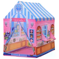 HOMCOM Kids Girls Candy House Play Tent patterned Foldable with Easy Setup Doors Gift Pink(m-4)