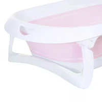 HOMCOM Folding Foldable Baby Bath Tub Toddler Kids Infant Safety Shower Slide Protection Comfortable Portable Pink(m-8)