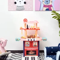 HOMCOM 51 Pcs Kids Children Kitchen Play Set w/ Oven Accessoires Sounds Lights Water Tap Food Utensils Appliances Toy Game for 3 Yrs+(m-2)