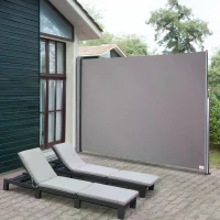Outsunny Retractable Folding Side Awning Screen Fence Patio Garden Outdoor Privacy Divider with Steel Pole 300 L x 200 H cm Grey(m-2)