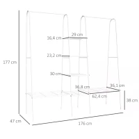HOMCOM Clothing Garment Rack, Clothes Organizer with Shelves and Bottom Wire Net for Bedroom, Balcony, White(m-3)