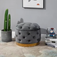 HOMCOM Round Velvet-Touch Storage Stool Ottoman Button Tufted Footrest with Removable Lid(m-2)