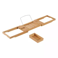 HOMCOM Extendable Bamboo Bathtub Shelf Rack Bath Caddy Tray Bathroom Storage(m-6)