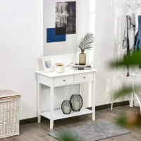 HOMCOM Wooden Console Table with 2 Drawers and 1 Storage Shelf for Living Room Entryway, White(m-8)