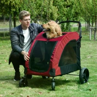 PawHut Dog Stroller 4 Wheels Pet Trolley Carrier Mesh Windows for Medium Large Dogs Traveling Red(m-10)