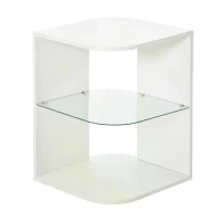 HOMCOM Modern Side Table Three Layer Bedside Table Nightstand with 2 Storage Shelves, for Living room, Bedroom, White(m-11)