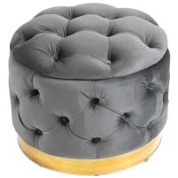 HOMCOM Round Velvet-Touch Storage Stool Ottoman Button Tufted Footrest with Removable Lid(m-3)