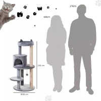 PawHut 104 cm Cat Tree, Cat Condo Tree Tower, Cat Activity Centre with Scratching Posts, Plush Perch, Hanging Ball - Grey(m-5)