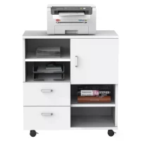 HOMCOM Mobile Storage Cabinet Sideboard Cupboard with Drawers 4 Shelves Lockable Wheels White(m-10)