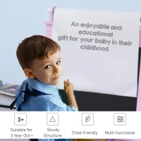 HOMCOM Kids Easel 3 in 1 Wooden Art Easel with Paper Roll Double-Sided Chalkboard & Whiteboard with Storage Baskets for Toddler Girls, Pink(m-7)