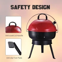 Outsunny Portable Small Charcoal Grill Barbecue BBQ Mini Tabletop Picnic Cooking Smoker Family Party Camping with Grid Tripod - Red(m-5)