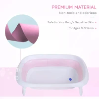 HOMCOM Folding Foldable Baby Bath Tub Toddler Kids Infant Safety Shower Slide Protection Comfortable Portable Pink(m-5)