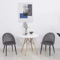 HOMCOM Nordic Armless Velvet Upholstered Dining Chair with Curved Backrest and Metal Legs Accent Leisure Chairs Set of 2, Grey(m-6)
