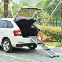 PawHut Telescoping Dog Car Ramp Lightweight Aluminium Alloy Frame Portable with Carry Handle, 71cm - 159cm(m-10)