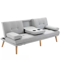 HOMCOM 3 Seater Sofa Bed Convertible Recliner Adjustable Back Thick Cushions w/ Armrest Middle Table Scandi Style Grey(m-10)