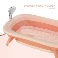 HOMCOM 3 in 1 Collapsible Baby Bath Tub Set Folding Kids Tub Wash Basin Shampoo Cup Non-Slip Support Leg for 0-3 Years, Pink(m-5)