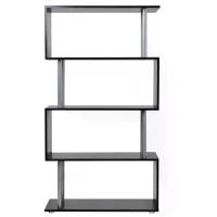 HOMCOM Wooden S Shape Bookcase Bookshelf Dividers Storage Display Unit Black(m-8)