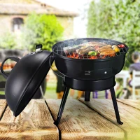 Outsunny Portable Small Charcoal Grill Barbecue BBQ Mini Tabletop Picnic Cooking Smoker Family Party Camping with Grid Tripod - Black(m-10)