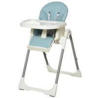 HOMCOM Qaba Foldable Baby High Chair Convertible to Toddler Chair Height Adjustable w/ Adjustable Backrest, Footrest, and Removable Tray 5-Point Harness Mobile with Wheels for Kids 6-36 Months Blue(m-1)