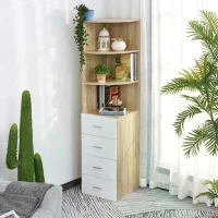 HOMCOM Multi-Layer Modern Corner Bookcase w/ 3 Open Shelf 4 Drawer Floor Standing Home Office Storage Furniture Shelving(m-8)