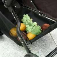 PawHut Pet Stroller Foldable Design for Dogs Cats Travel Carrier Bag 4-Wheel Carring Case with Storage Basket Zipper Universal Wheel Brown Black(m-5)