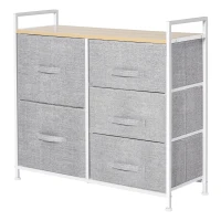 HOMCOM 5 Drawer Linen Basket Storage Unit Home Organisation w/ Shelf Handles Metal Frame Adjustable Feet Hallway Home Dresser Grey(m-1)