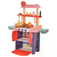 HOMCOM 51 Pcs Kids Children Kitchen Play Set w/ Oven Accessoires Sounds Lights Water Tap Food Utensils Appliances Toy Game for 3 Yrs+(m-9)