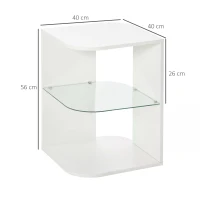 HOMCOM Modern Side Table Three Layer Bedside Table Nightstand with 2 Storage Shelves, for Living room, Bedroom, White(m-3)