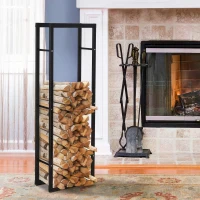 HOMCOM Metal Firewood Log Holder Rack Elevated w/ Balanced Base Side Rails Indoor Outdoor Traditional Fireplace Log Storage Cradle 150 x 40 x 25cm(m-10)